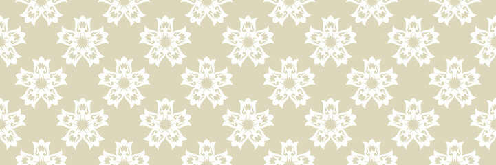 Floral print. White pattern on olive green seamless background