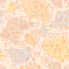 Vector pottery seamless pattern - ceramics pottery bowl.