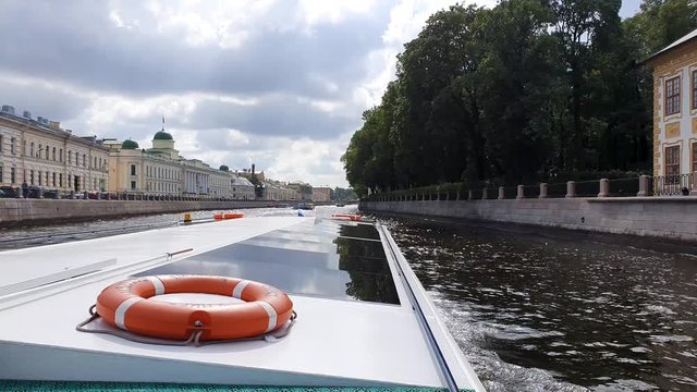 Long Boat cruise Neva River canal tourist 4k St Petersburg Russia