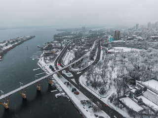 зимний город с птичьей высоты, winter city with a bird's eye view