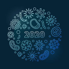 Global Pandemic 2020 vector concept thin line blue circular illustration on dark background