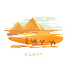 Colorful hand-drawn vector illustrations of the pyramid of Giza, Sphinx, Egypt hand-drawn in a white background.