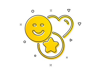 Heart, star sign. Social media likes icon. Positive smile feedback symbol. Yellow circles pattern. Classic smile icon. Geometric elements. Vector