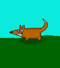  children's illustration. brown dog on green grass