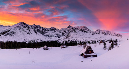 Beautiful panorama of mountains during winter