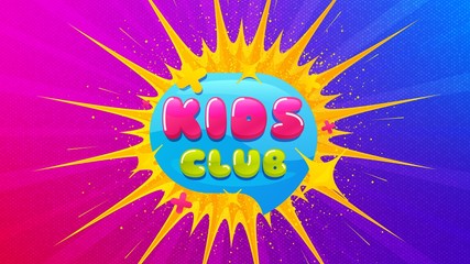 Kids club icon. Flare light flash banner. Fun playing zone banner. Children games party area icon. Gradient shape background. Promotional flyer design. Kids club promotion. Vector