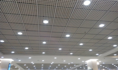 Grid ceiling and gypsum ceiling make an nice architectural interior false ceiling view or design...