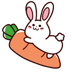かわいい白ウサギと大きなニンジン