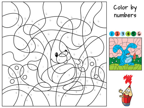 Rabbit with carrot. Color by numbers. Coloring book. Educational puzzle game for children. Cartoon vector illustration