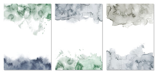 Watercolor green and agate grey abstract background. Vector texture