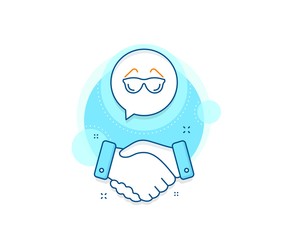 Oculist clinic sign. Handshake deal complex icon. Eyeglasses line icon. Optometry vision symbol. Agreement shaking hands banner. Eyeglasses sign. Vector