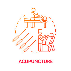 Acupuncture concept icon. Traditional chinese medicine, complementary therapy idea thin line illustration. Healing technique with needles. Vector isolated outline RGB color drawing