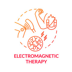 Electromagnetic therapy concept icon. Alternative medicine idea thin line illustration. Pseudoscientific magnet and radio waves treatment. Vector isolated outline RGB color drawing