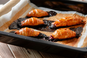 Failed attempt to bake croissants with berry filling. Dessert