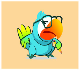 Cute animated parrot bird mascot illustration 
