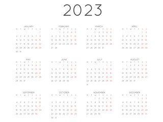 Calendar 2023 Year Simple Style Planner. Week Starts on Monday. Vector Illustration