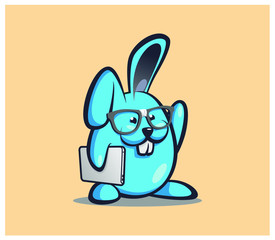 Cute animated geek rabbit character illustration