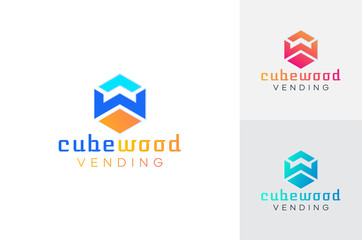cube wood vending abstract logo design template