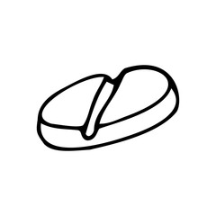 Hand drawn pill isolated on a white background. Medical elements, icons. Doodle, simple outline illustration. It can be used for decoration of textile, paper and other surfaces.