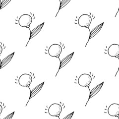 Vector seamless pattern with hand drawn doodle style plants. Black outlines on white background. Design for greeting cards, scrapbooking, textile, wrapping paper, wallpaper, printed materials