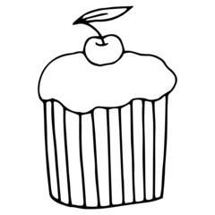 Cute muffinn hand drawn vector doodle illustration.Black outlines Isolated on white background.Cute decorative element for cafe or restaurant menu design, food infographic and printed materials.