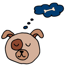 Cute hand drawn dog face isolated on white background.
