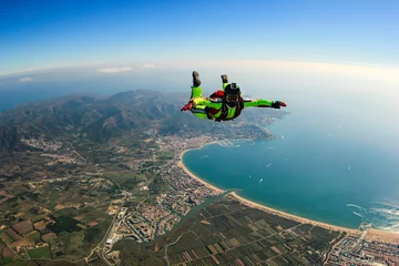 Fototapeten Travel. Launch of adventure. Brave men prefer extreme sport. The sky without borders. © Viktor