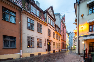 Old town in Riga at evening time. Latvian architecture.