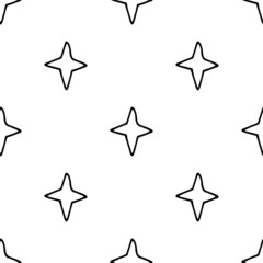 Hand drawn doodle seamless pattern. Scandinavian style. Black outlines isolated on white background. Design for scrapbooking, postcards, backgrounds, textile, fabric, printed materials. © Irina