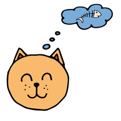 Cute hand drawn cat face isolated on white background.