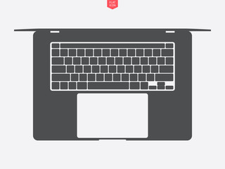 laptop icon in glyph style design with touchpad and keyboard top view on grey background. notebook mockup. stock vector illustration