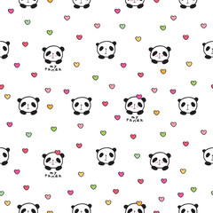 Cool seamless pattern with cute pandas and hearts for kids textile or book covers, gift wrap, wallpapers and scrapbook. Background for Valentine's Day, birthday, Mother's Day. Vector