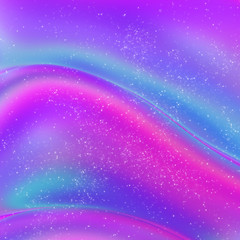 Obraz premium Abstract iridescent holographic background or banner with subtle glitter effect. Fantasy, celestial, sci-fi or futuristic background. Bright colors of pink, blue, turqoise and purple.