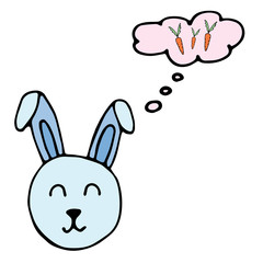 Cute hand drawn rabbit face isolated on white background.