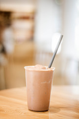 chocolate smoothies milkshake on wood background