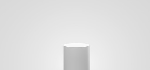 3D Illustration of white podium cylinder or empty pedestal, blank stand for product and display on white and minimal background