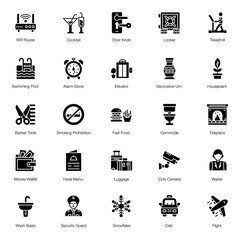  Hotel Accessories Solid Icons Pack 
