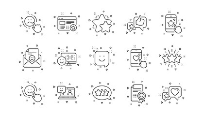 User Opinion, Customer service and Star Rating. Feedback line icons. Customer satisfaction linear icon set. Geometric elements. Quality signs set. Vector