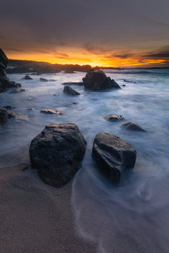 Monterey coast at sunset, California, United States.