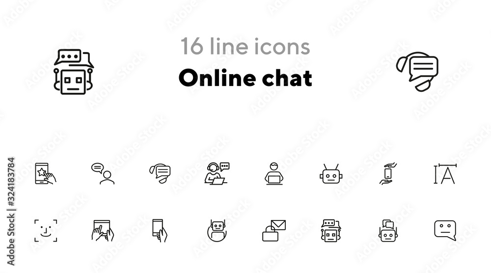 Poster online chat line icon set. algorithm, bot, correspondence. communication concept. can be used for to