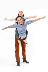daughter and father in full growth white background