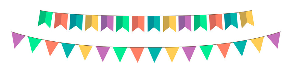 Colorful Party Flags And Confetti On White Background. Celebration & Party. Surprise Banner. festa junina brazil. Flat style. Vector illustration