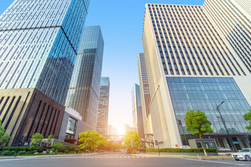 Road and skyscrapers on both sides