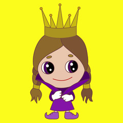 emoji with happy medieval lady, princess or queen wearing her crown and beautiful royal dress with high collar, simple colored emoticon, simplistic colorful vector illustration
