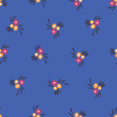 Flower bouquets seamless vector pattern. Pink orange yellow blue ditsy floral background. Repeat tile folk flowers. Hand drawn spring summer backdrop for fabric, decor, surface pattern design