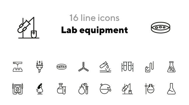 Lab equipment line icon set. Laboratory, beaker, microscope. Chemistry concept. Can be used for topics like science, research, medicine