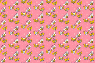 Bee pink background. Funny cute kids pattern