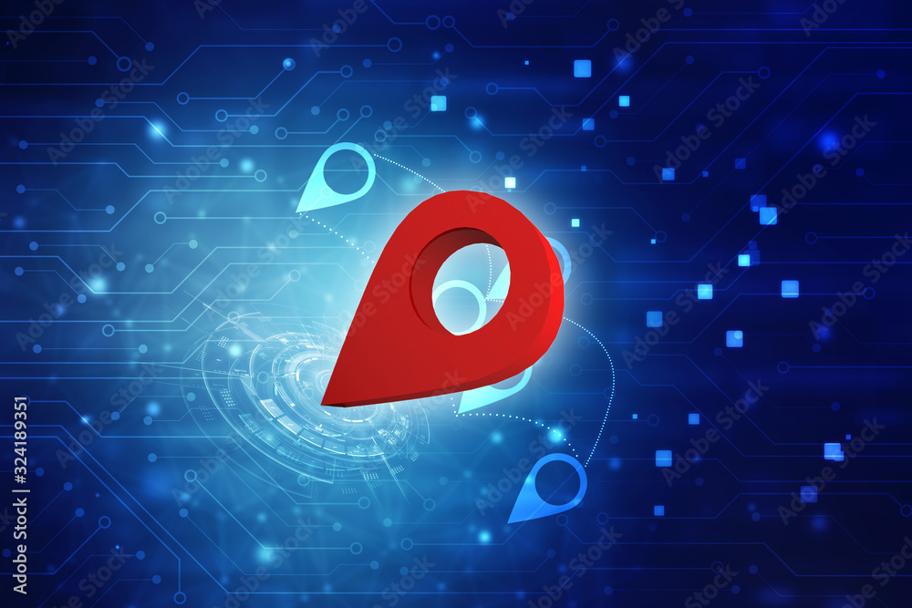 Poster 3d rendering red map pointer