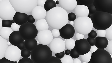 Abstract background texture with black and white bubbles. 3d render with minimalist simple objects.