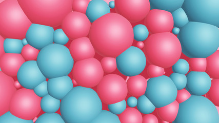 Abstract background texture with pink and blue bubbles. 3d render with minimalist simple objects.